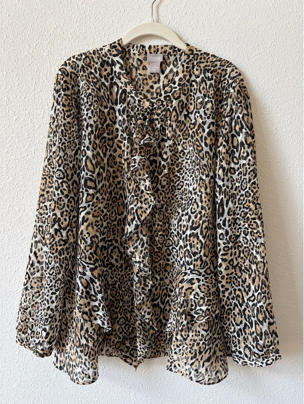 Chico's Animal Print Ruffle Blouse Size 3 US 16 / 18 Office Neutral